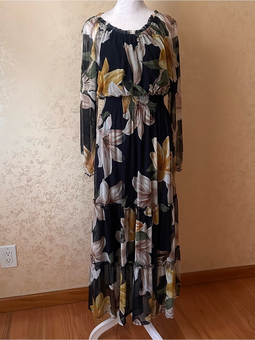 Floral Black Long Sleeve Maxi Dress - Elegant Garden Print
